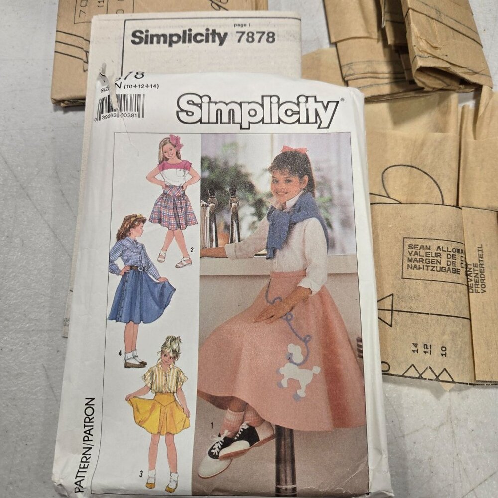 Simplicity 7878 sewing pattern Girls skirts full poodle 80s 10-12-14 CUT